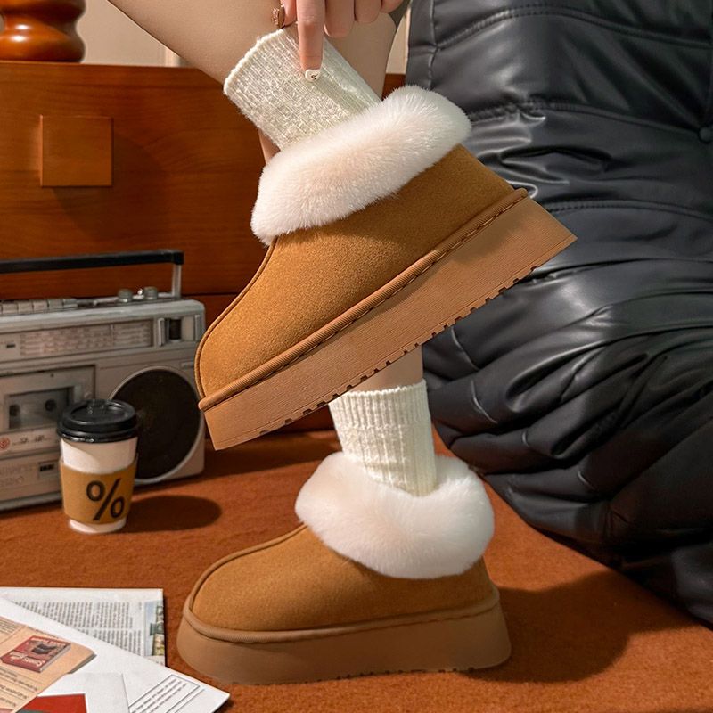 毛绒居家厚底加绒冬天外穿棉拖鞋高帮棉鞋冬季雪地靴室内ZYJ