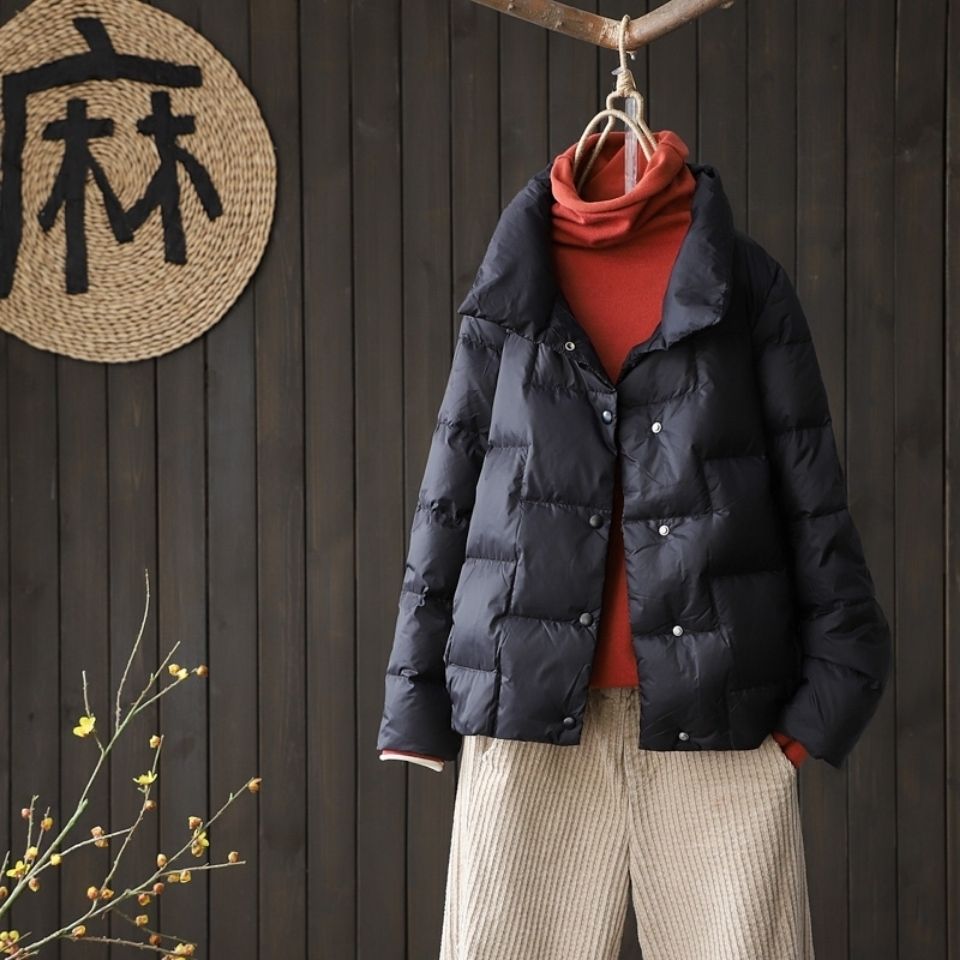 以纯2020新款立领羽绒服女冬季韩版宽松百搭白鸭绒短款加厚外套女