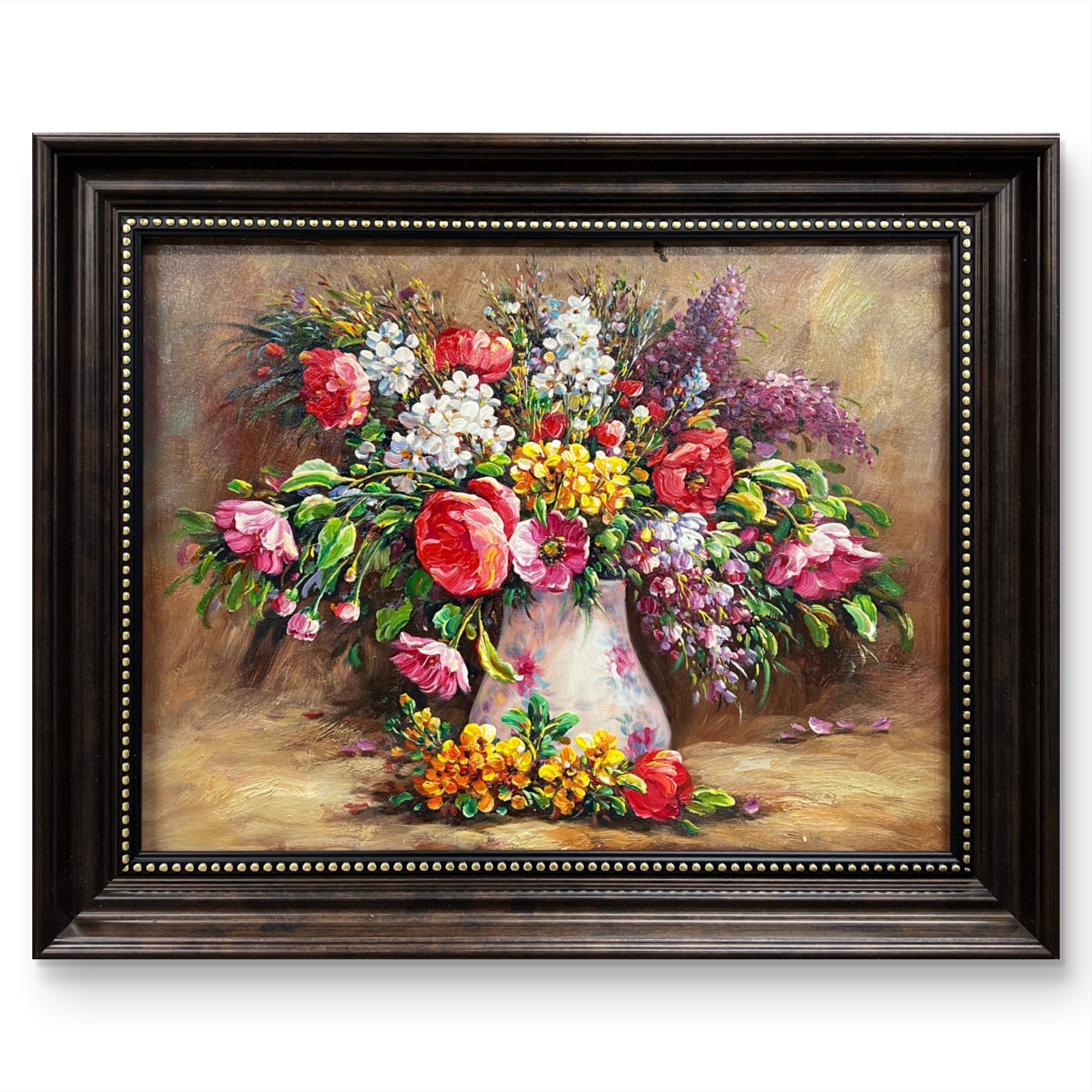 超写实白色花瓶小红花画30cm*40cm油画布手绘油画