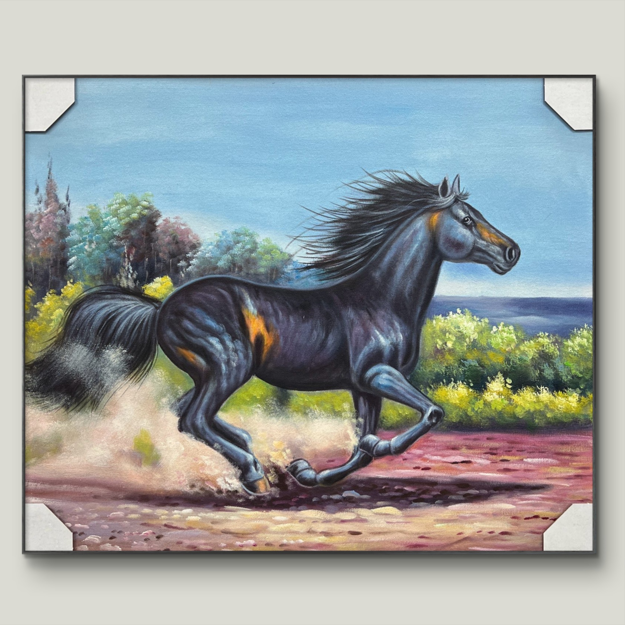 骏马黑马50cm*60cm油画布手绘油画