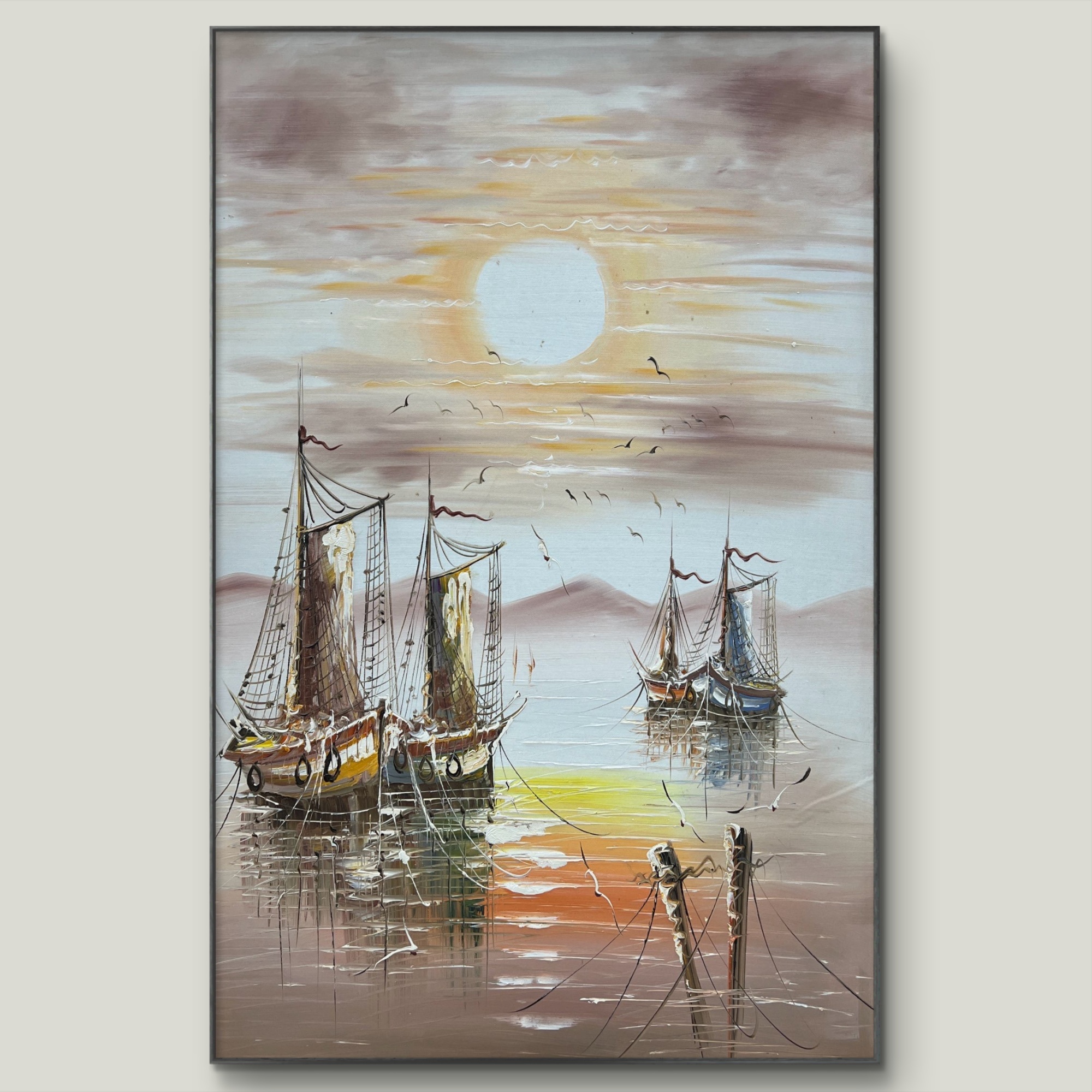 渔港日出60cm*90cm油画布手绘油画