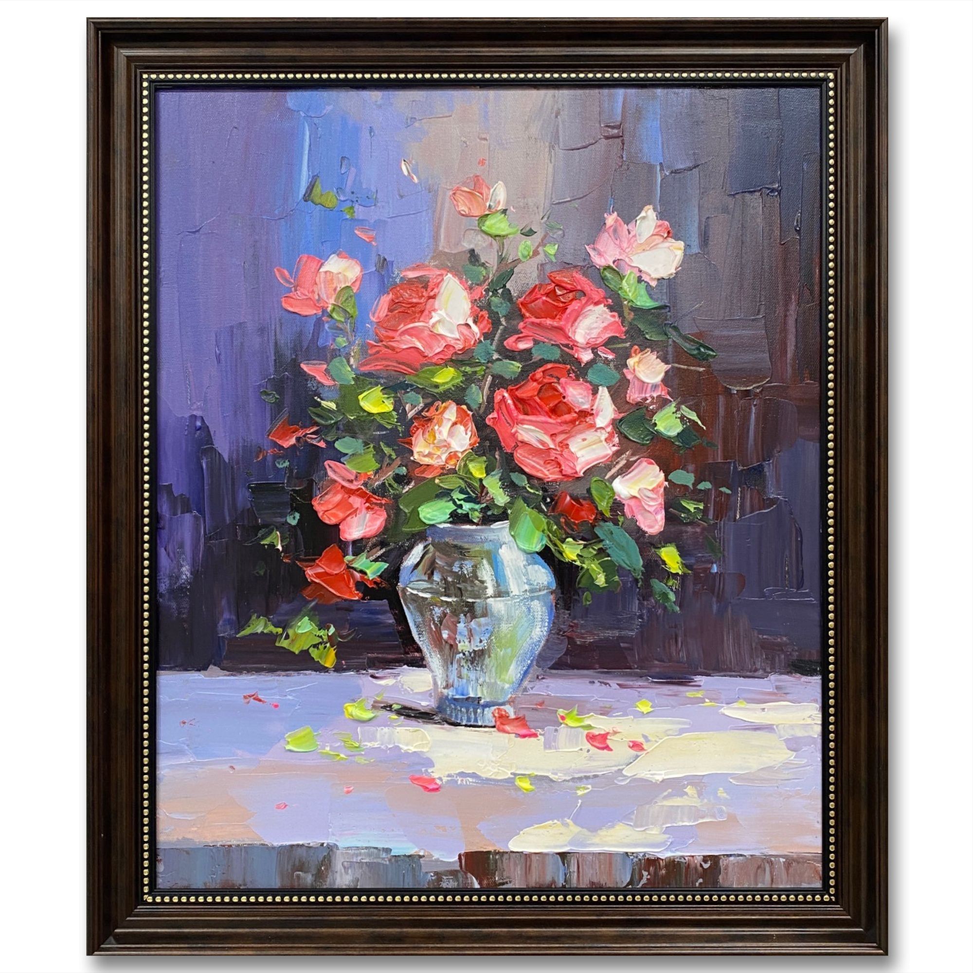 原创刮刀玫瑰花50cm*60cm油画布手绘油画