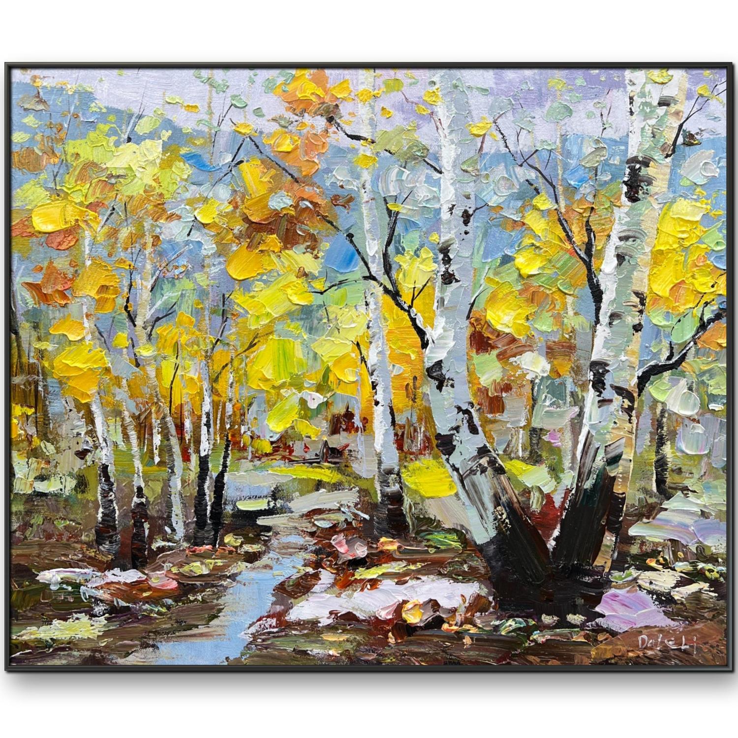 刮刀白桦林油画50cm*60cm油画布手绘油画