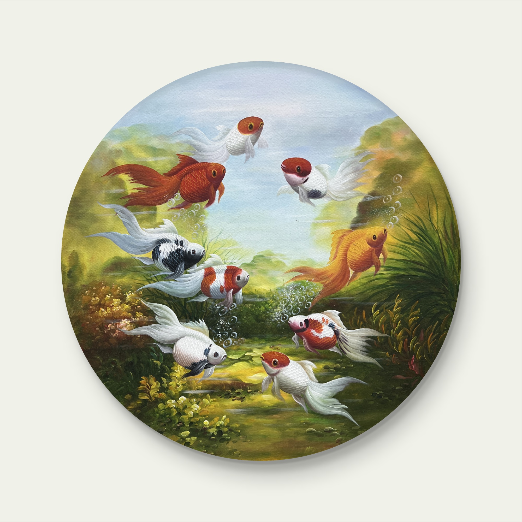 原创金鱼海边80cm*80cm油画布手绘油画