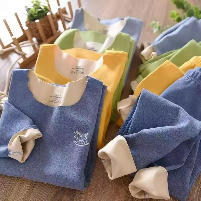 套装【拍1发2】秋冬儿童无痕保暖内衣套装双面加绒加厚秋衣秋裤