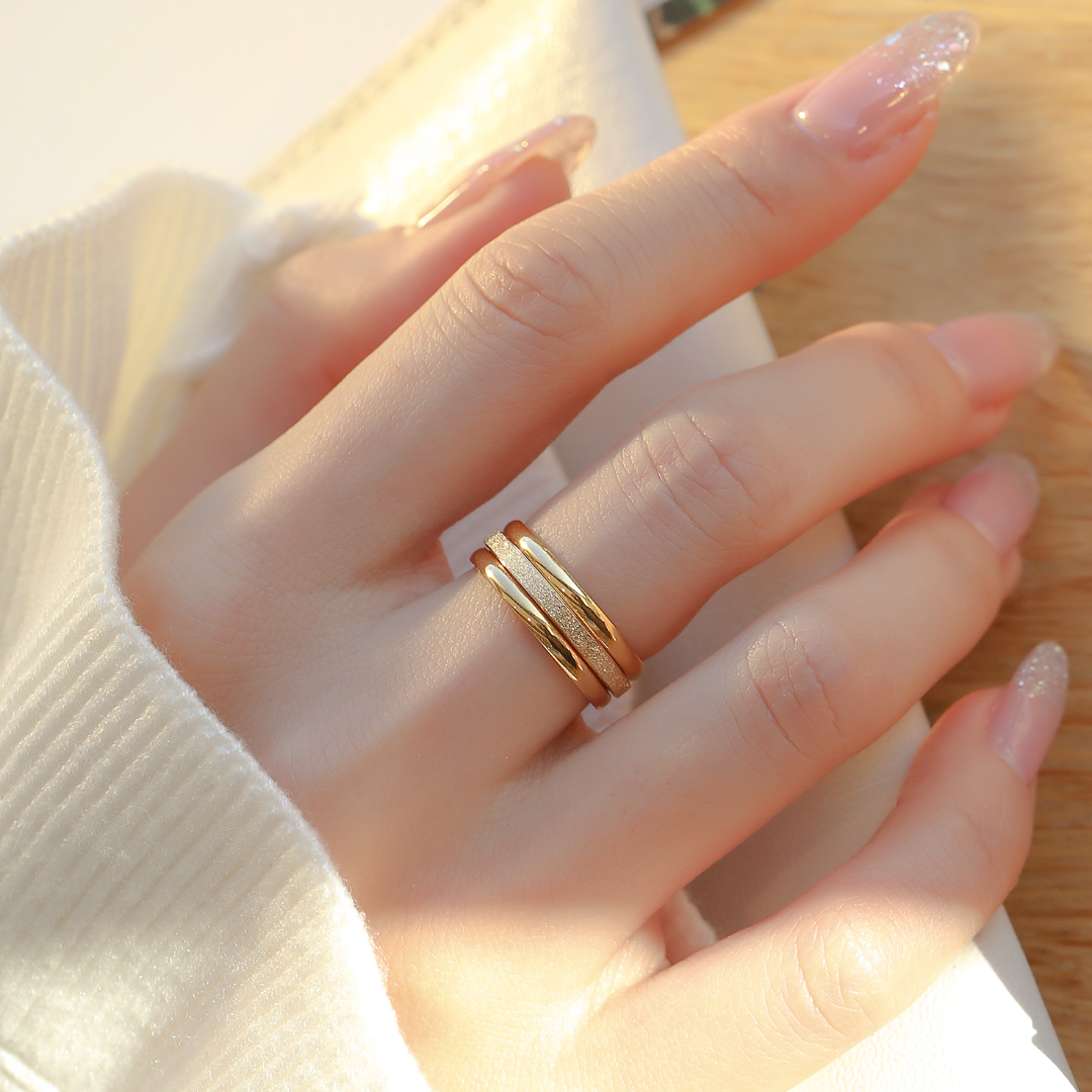 LINGSIV 钛钢戒指 三生三世戒指女百搭小众指环食指ins个性流行款