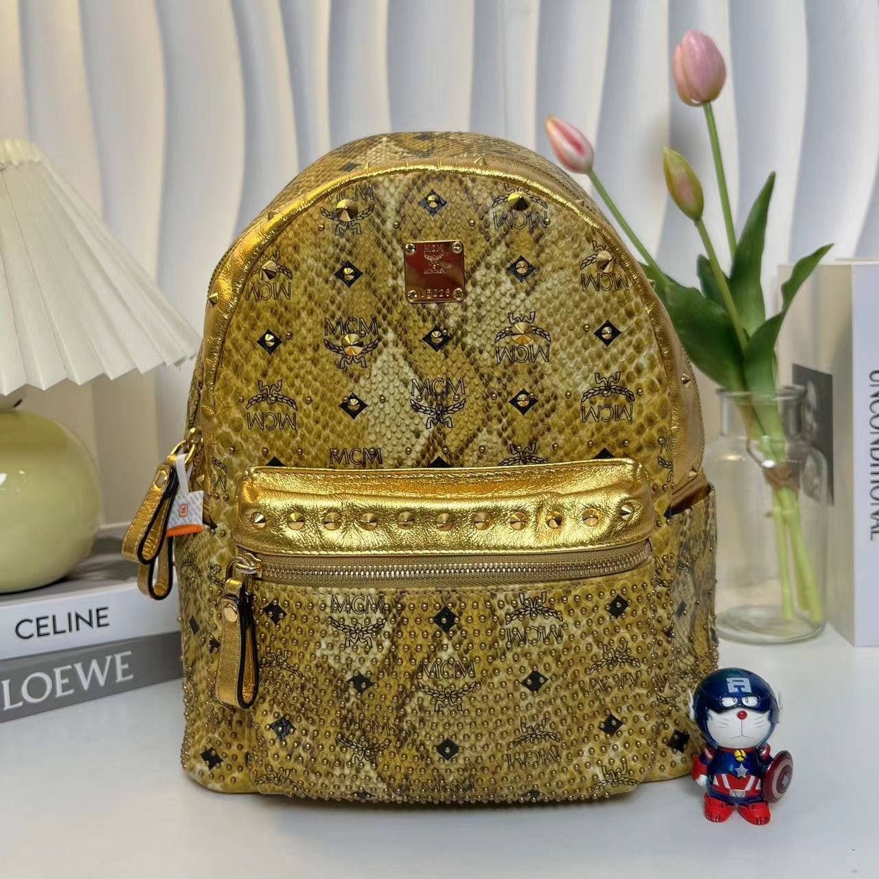 95新 MCM 多多奢品/MCM双色双肩包/95新时尚