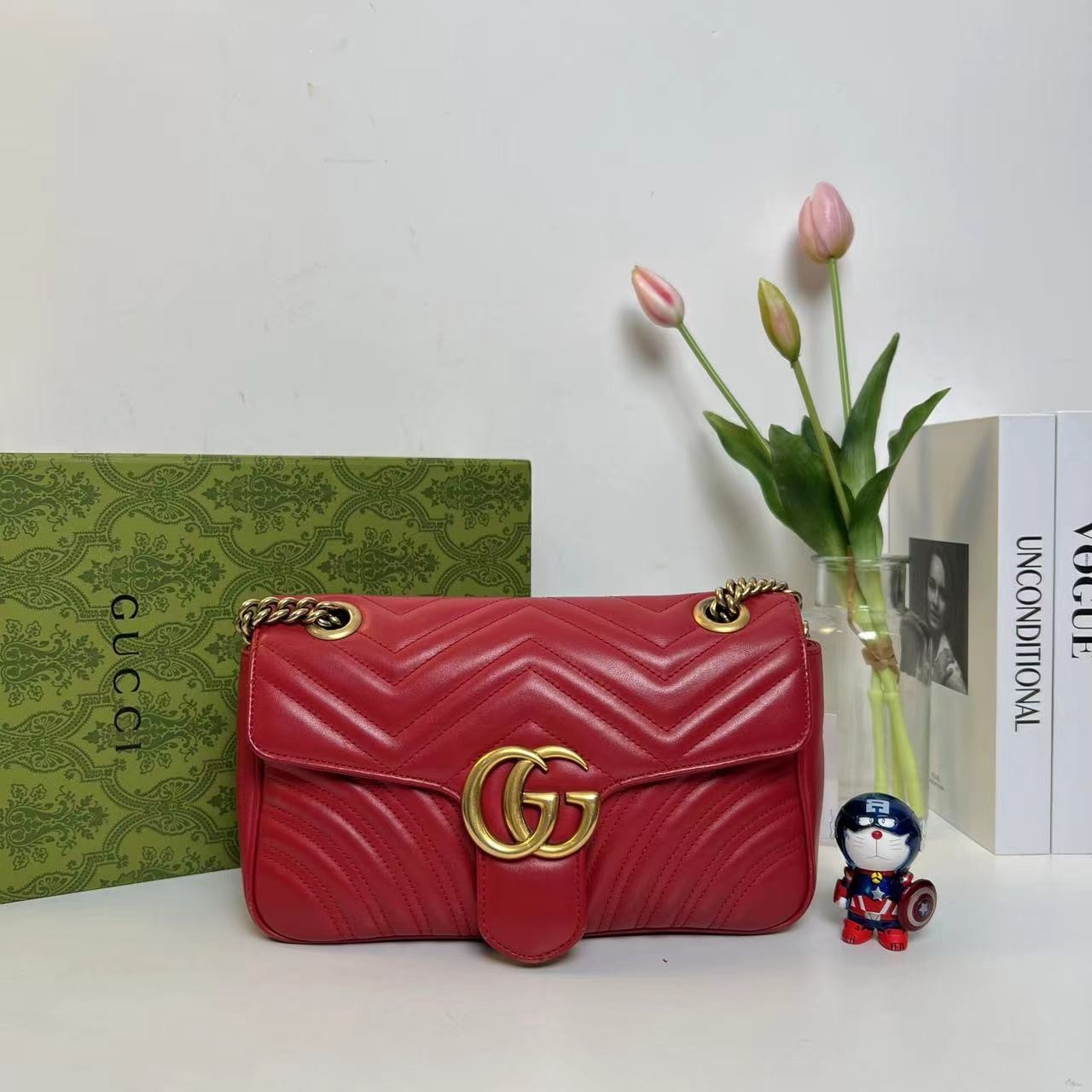 95新 GUCCI/古驰 多多奢品/古驰红色马蒙单肩包/95新