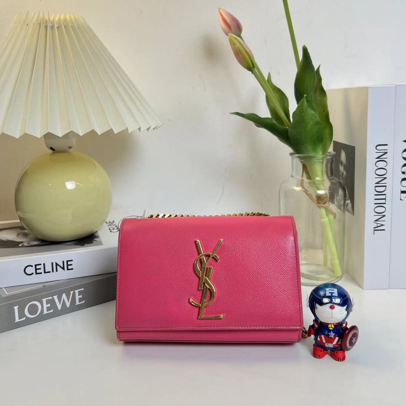 95新 YSL/圣罗兰 多多奢品/圣罗兰粉色单肩斜跨包/97新