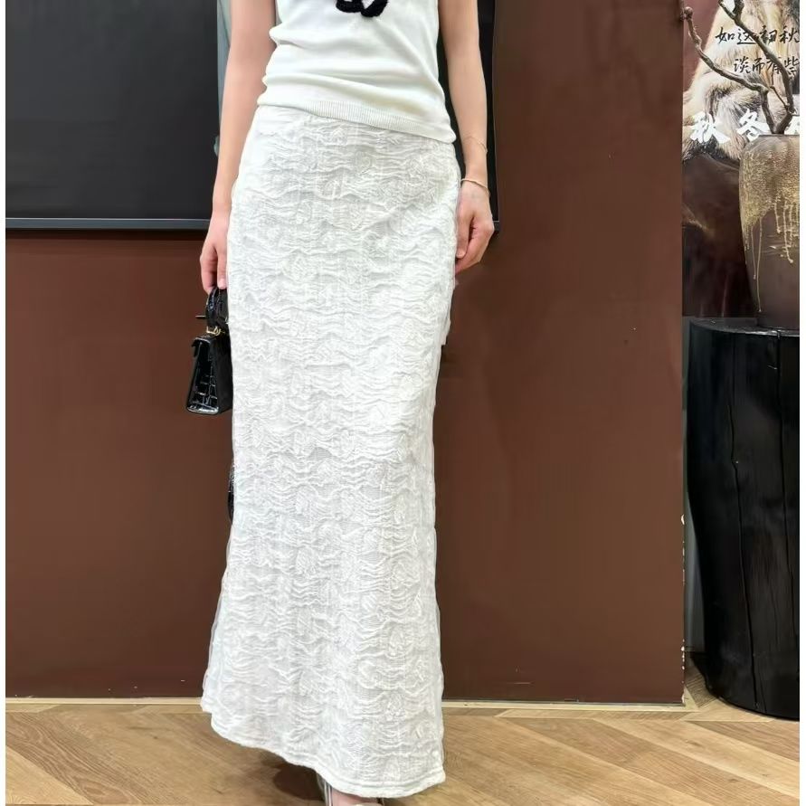910-43-1129 垂感气质直筒包臀高腰显瘦绣花半身裙 