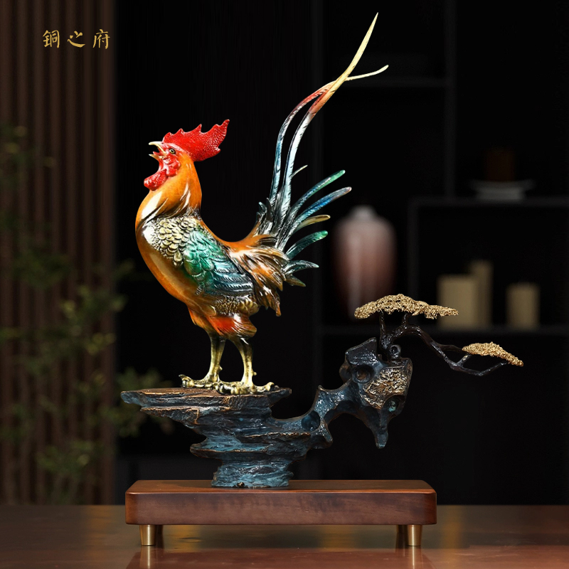 金鸡报喜全铜鸡摆件公鸡生肖金钱鸡纯铜工艺品客厅玄关艺术装饰品