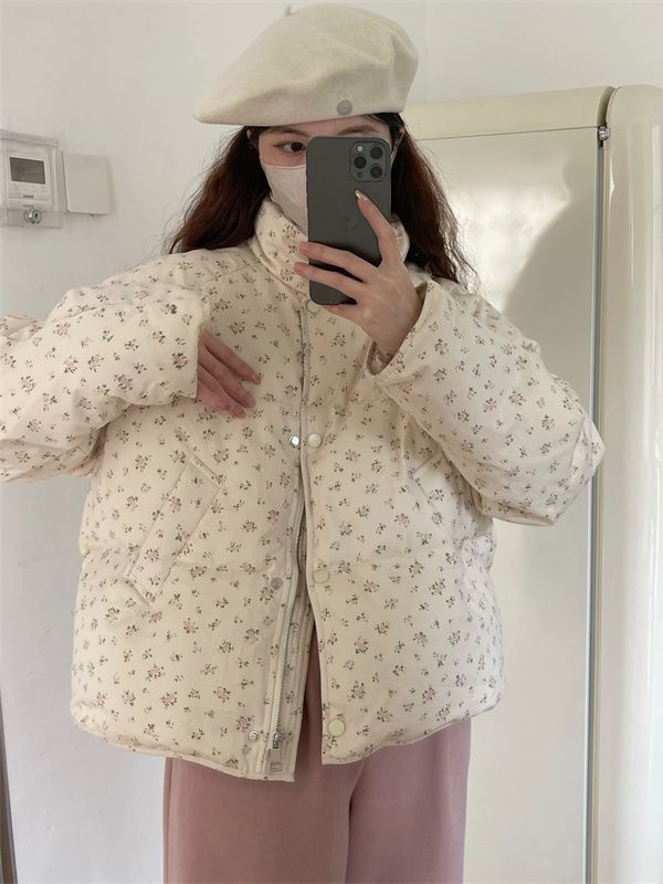羽绒衣服高端2024冬季新款韩系宽松田园风小碎花羽绒棉上衣女立领