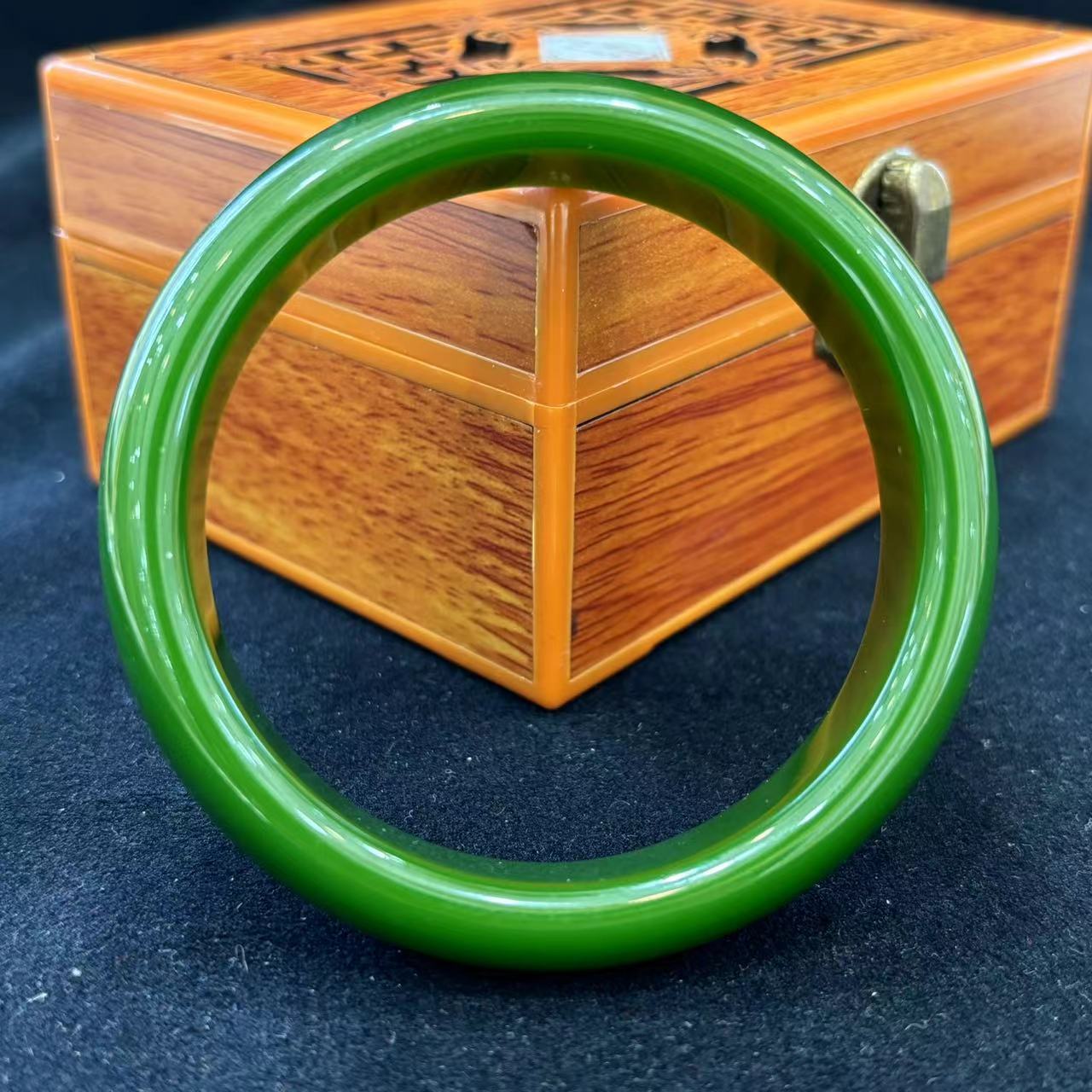 【符老板】s910-国风金宝绿素圈宽条轮胎镯-东陵玉手镯-赠礼盒