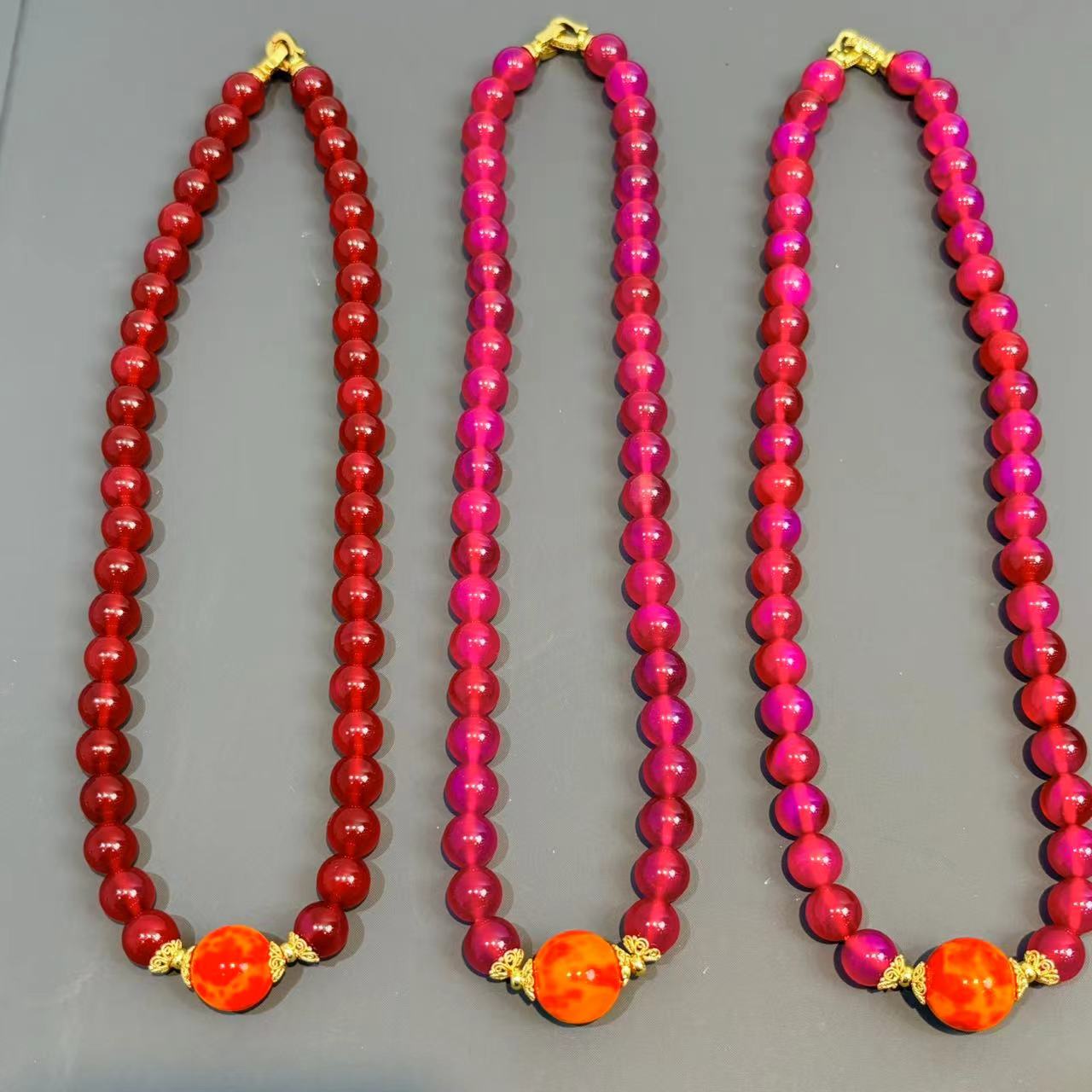 x571-国风设计款舒樱花粉玛瑙圆珠项链-多样性只发一件