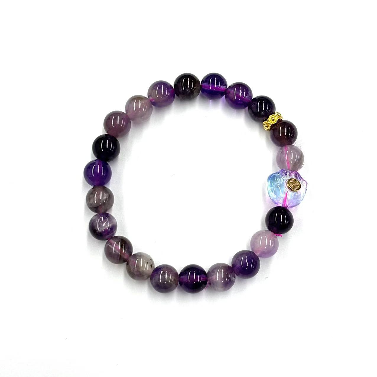 c1368-轻奢气质款23紫水晶圆珠猫爪手串-赠礼盒