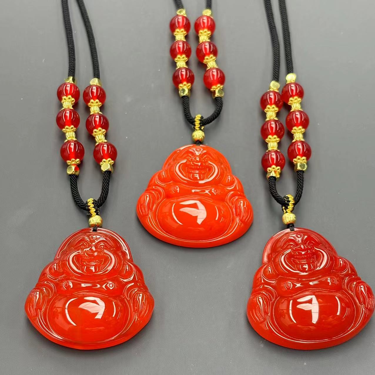 【符老板】y2262-国风红景玛瑙佛公吊坠-赠礼盒-多样性只发一件