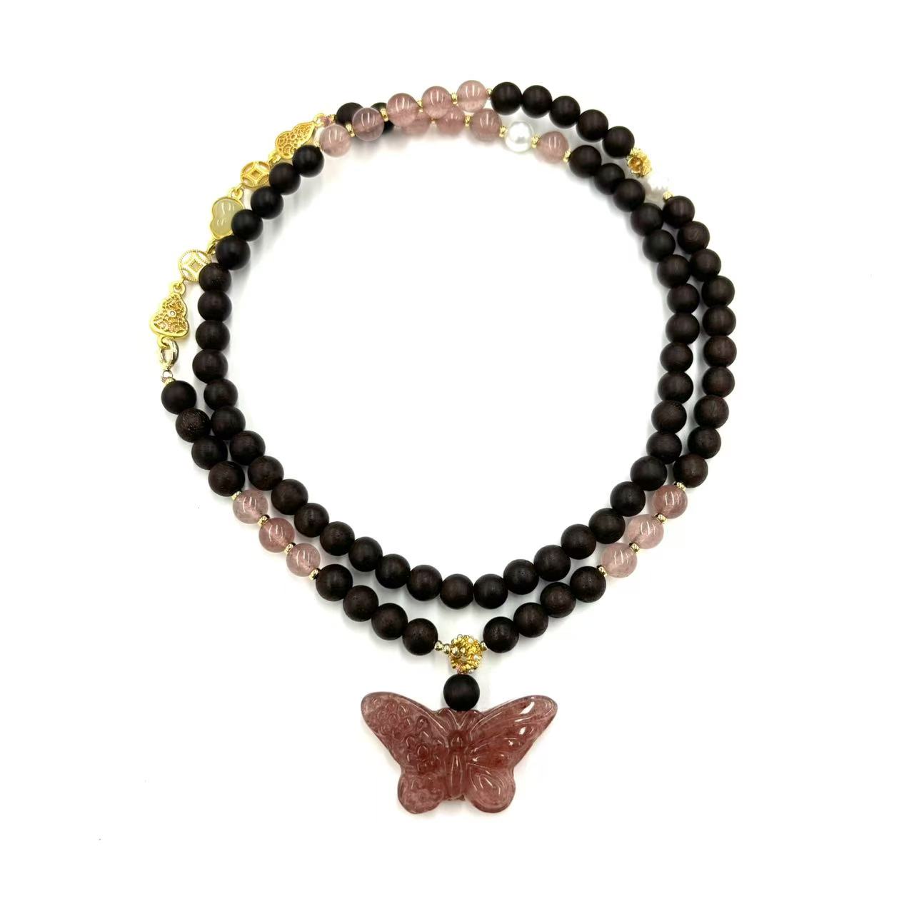 x665-国风设计款草莓晶蝴蝶毛衣链-石英质玉-赠礼盒