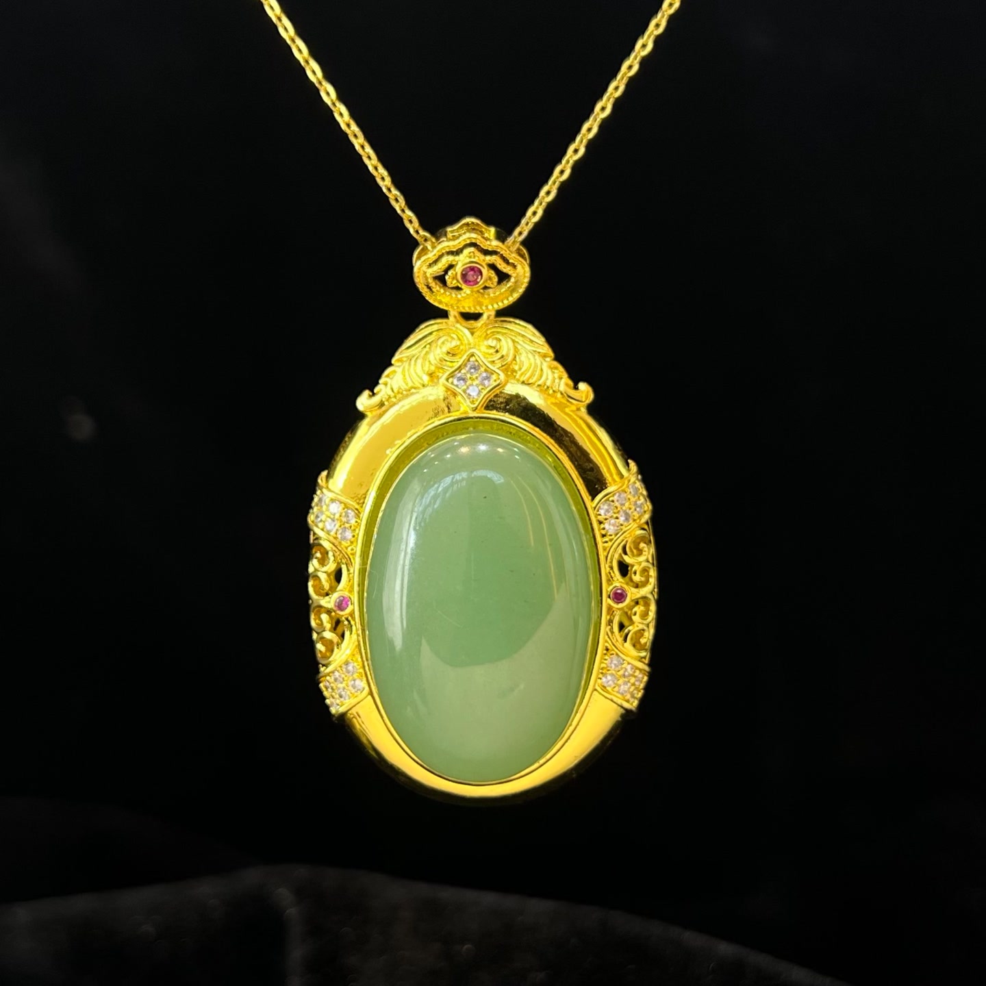 【符老板】y1757-国风东陵玉猫眼蛋面吊坠-赠礼盒-赠链-合金