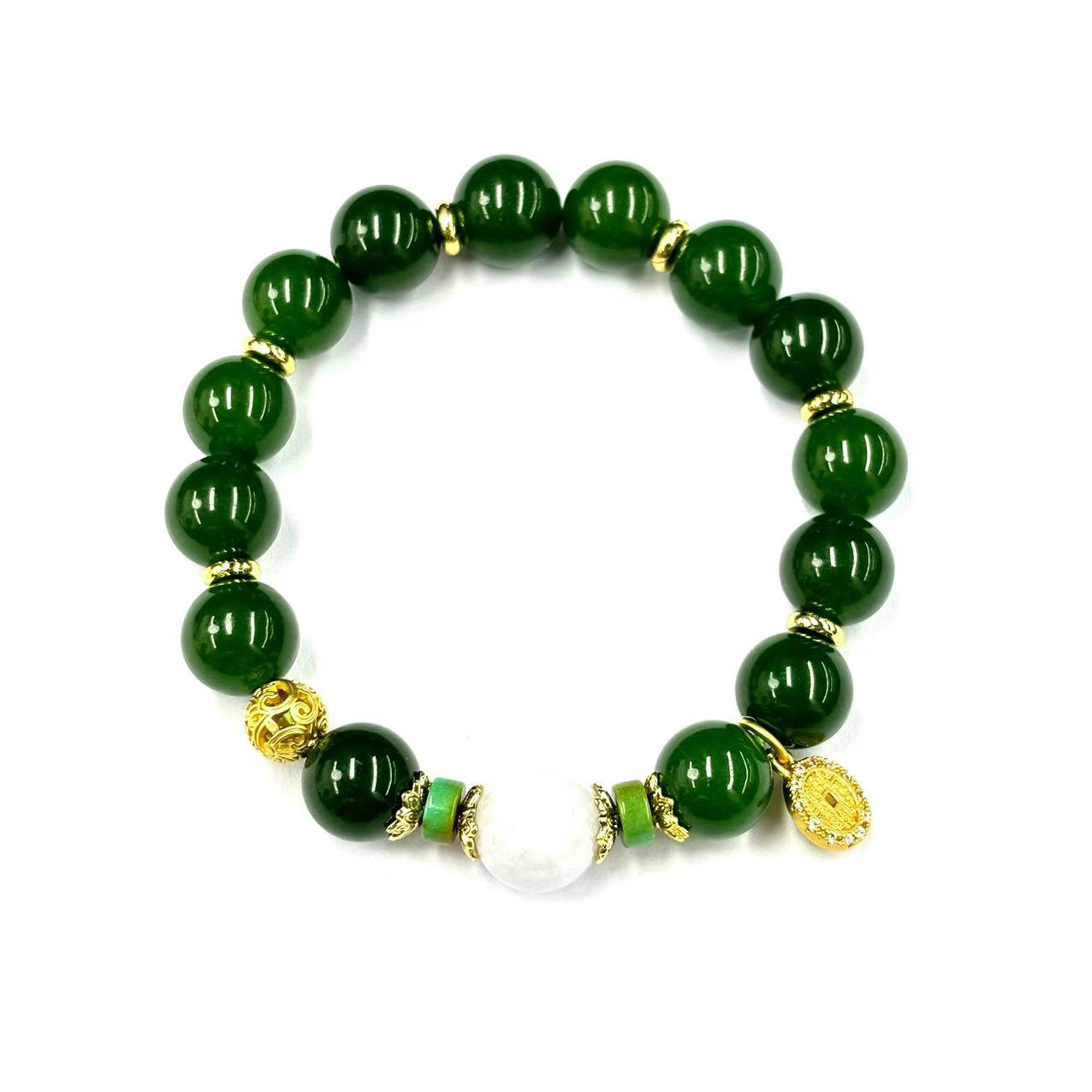 【符老板】s1166-国风设计款金宝绿圆珠手串-东陵玉手串-赠礼盒