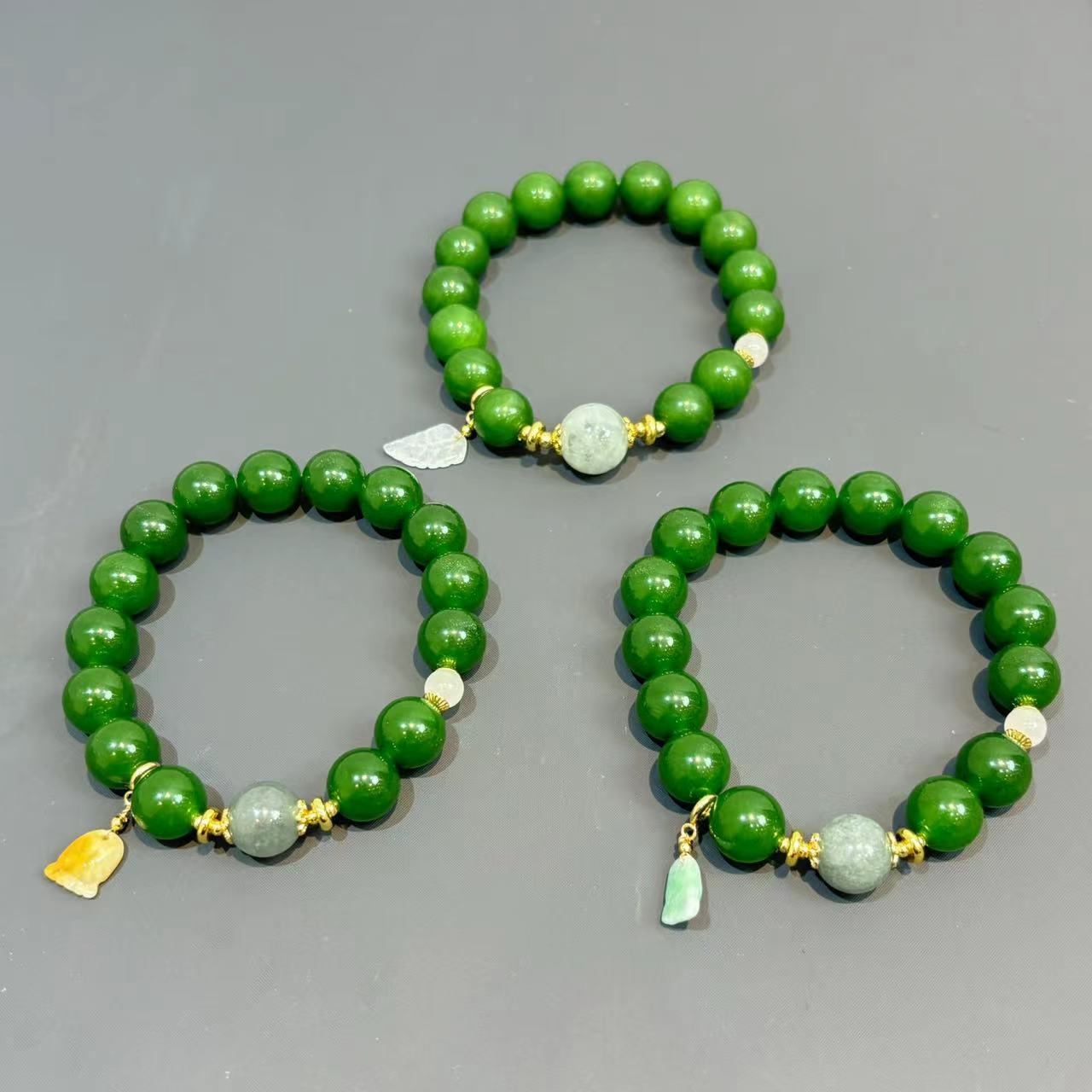 【符老板】S889-国风设计款金宝绿圆珠手串-东陵玉手串-赠礼盒
