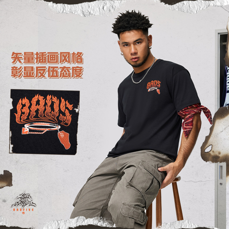 李宁反伍BADFIVE男子短袖文化衫常规舒适时尚运动T恤AHSU157-B品