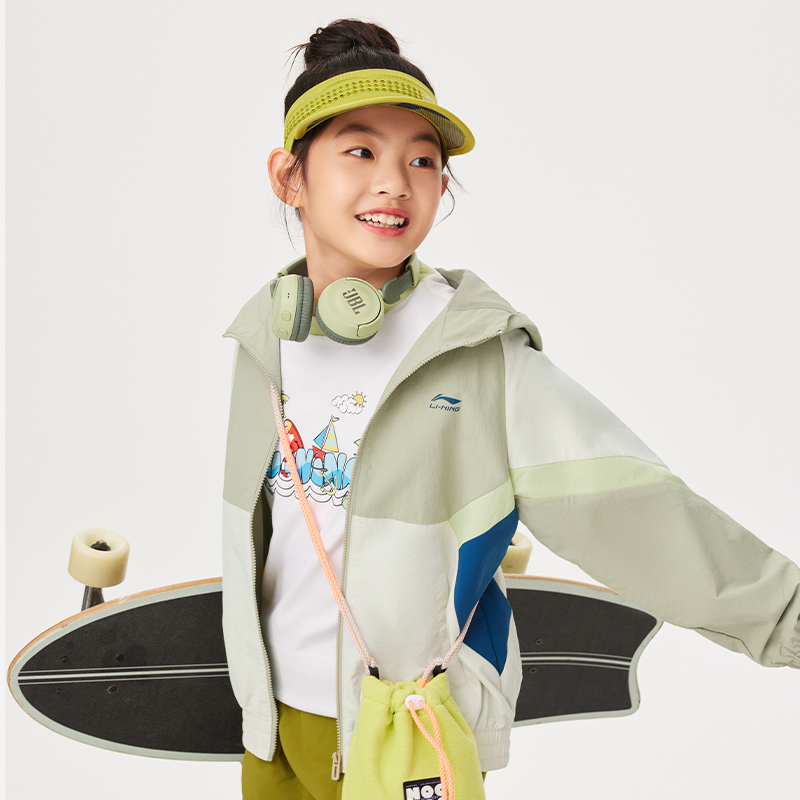 李宁风衣春男女童运动生活系列时尚透气百搭运动风衣YFDU247-B品