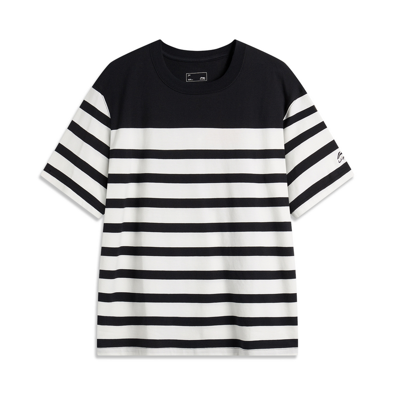 李宁男夏季新款运动潮流系列时尚条纹透气短袖文化衫AHSU299-B品