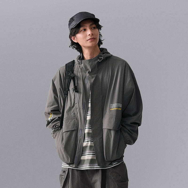 李宁CF朔男女同款夹克春秋防泼水速干连帽宽松外套AJDU249-B品