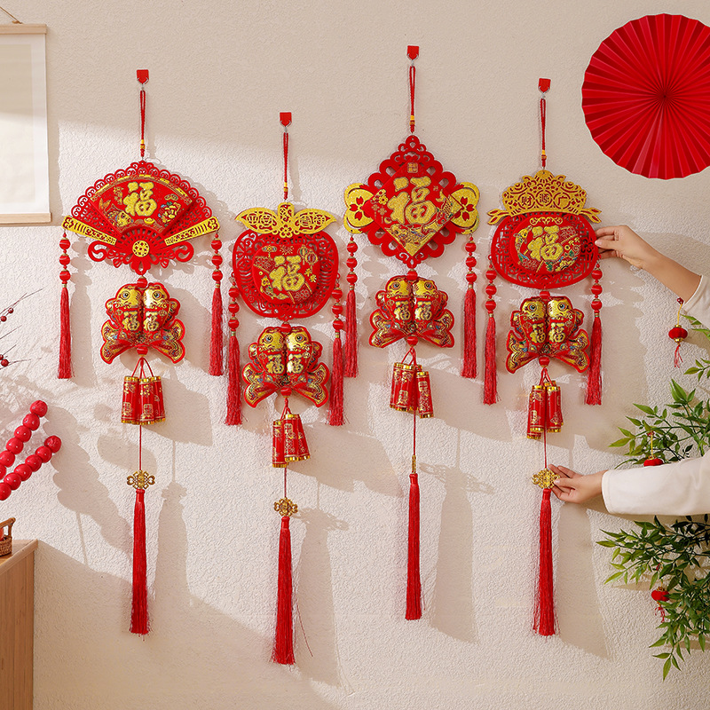 2024新年挂件福字鞭炮挂饰高档苹果招财进宝吉祥福新年装饰品挂件