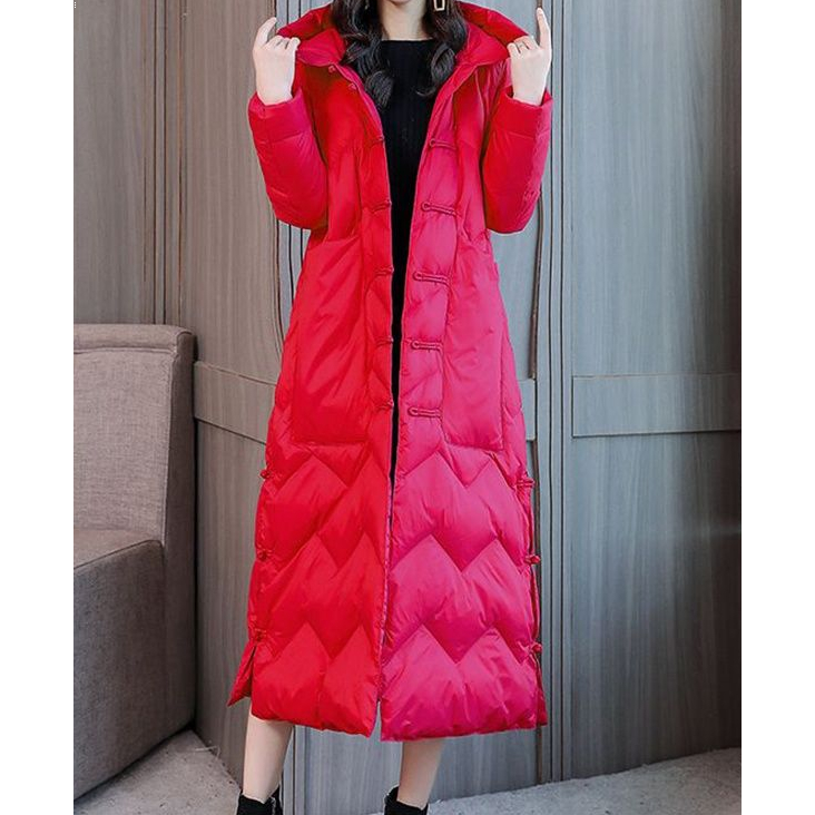 波司断码羽绒服女2023年新款复古中国民族风盘扣中长款过膝大码女