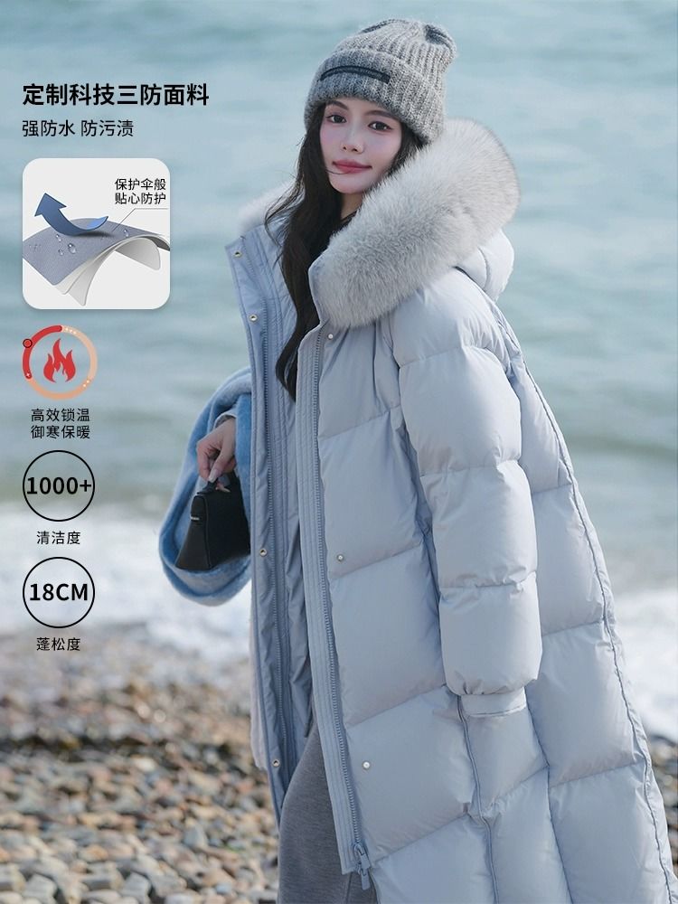 波司断码鹅绒大毛领三防加厚抗极寒羽绒服女冬连帽保暖长款高绒量