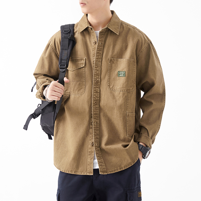 2025新款爆款休闲工装衬衫男款长袖纯棉阿美咔叽宽松潮牌大码衬衣