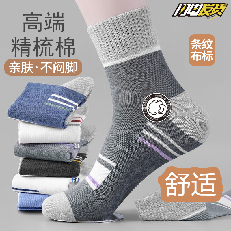 纯棉袜子男士防臭秋冬季条纹短袜运动袜吸汗长袜中筒百搭潮流男袜