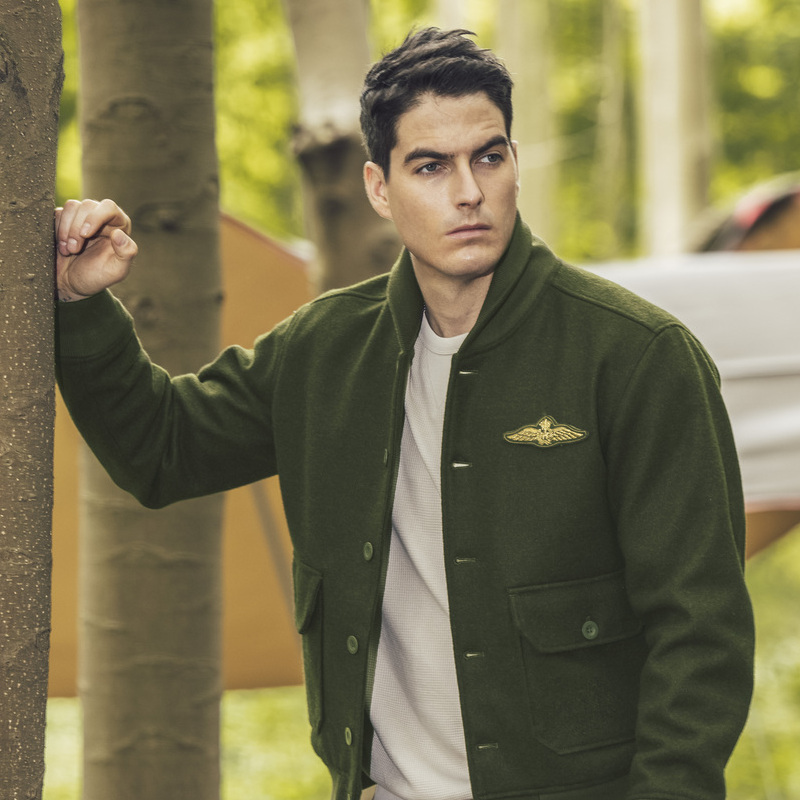 AKCLUB冬A2美式复古保暖防寒羊毛重磅毛呢飞行夹克男外套2241709