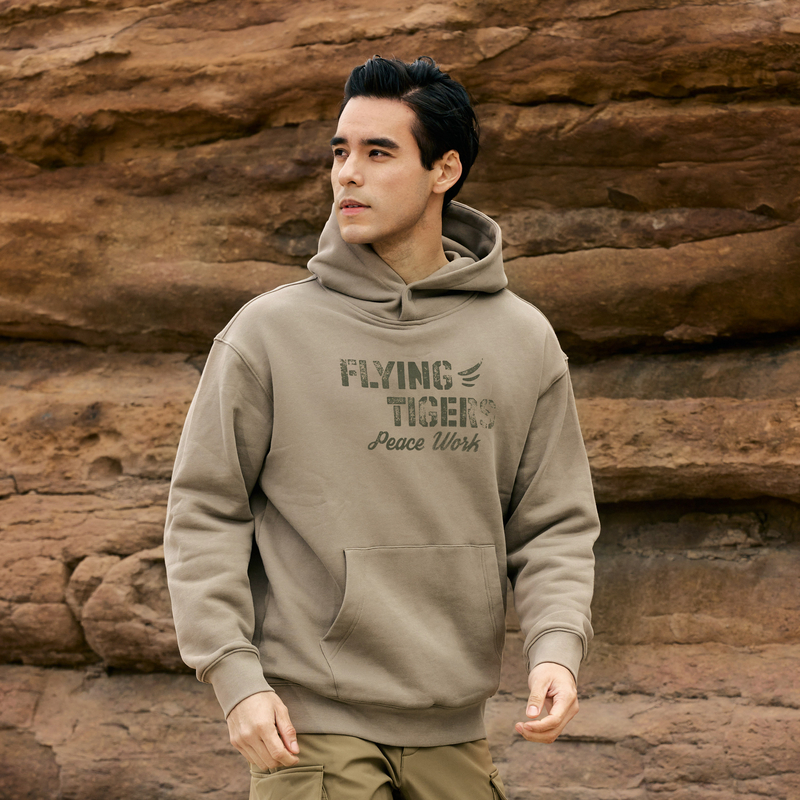 AKCLUB复古飞虎春秋男上户外长袖休闲衣字母印花连帽卫衣 2405407