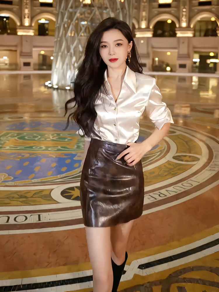 气质白衬衫显瘦洋气职业气质女神范时尚百搭长袖醋酸缎面修身衬衫