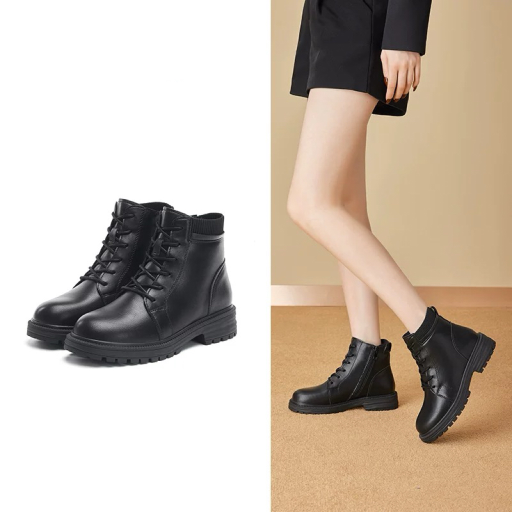 冬季1201加绒低跟侧拉链平底马丁靴23D