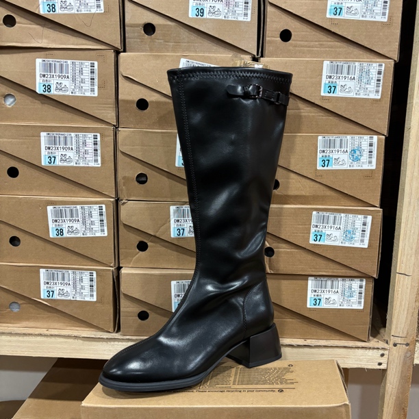 长靴1613加绒圆头高跟后拉链高筒靴23D