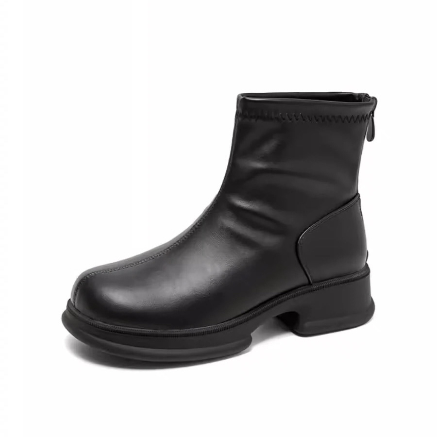 冬季1115加绒圆头瘦瘦靴短靴女23D