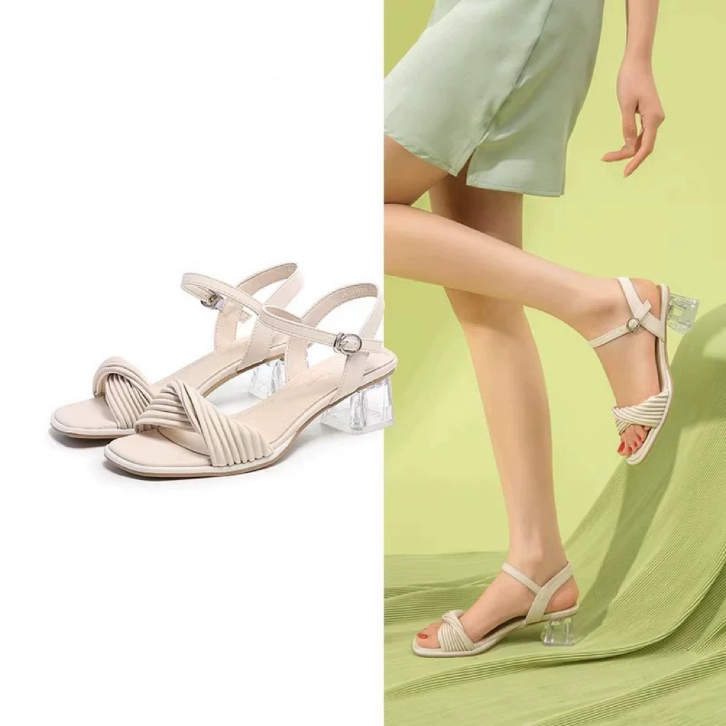 夏季新品1031粗跟一字带凉鞋女鞋23X