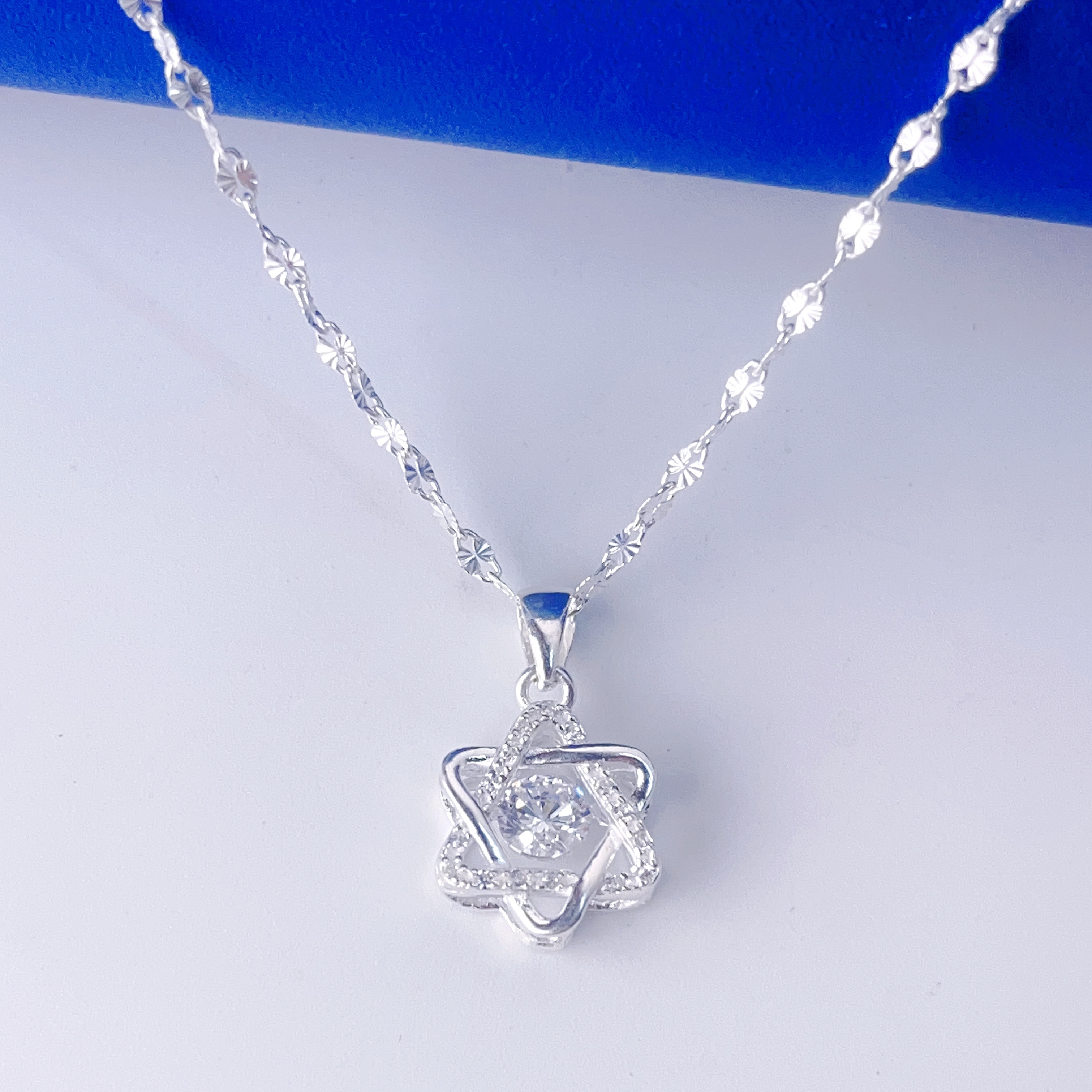 坠链均足银 足银灵动六芒星+雪花链灵动时尚精致项链气质坠链百搭