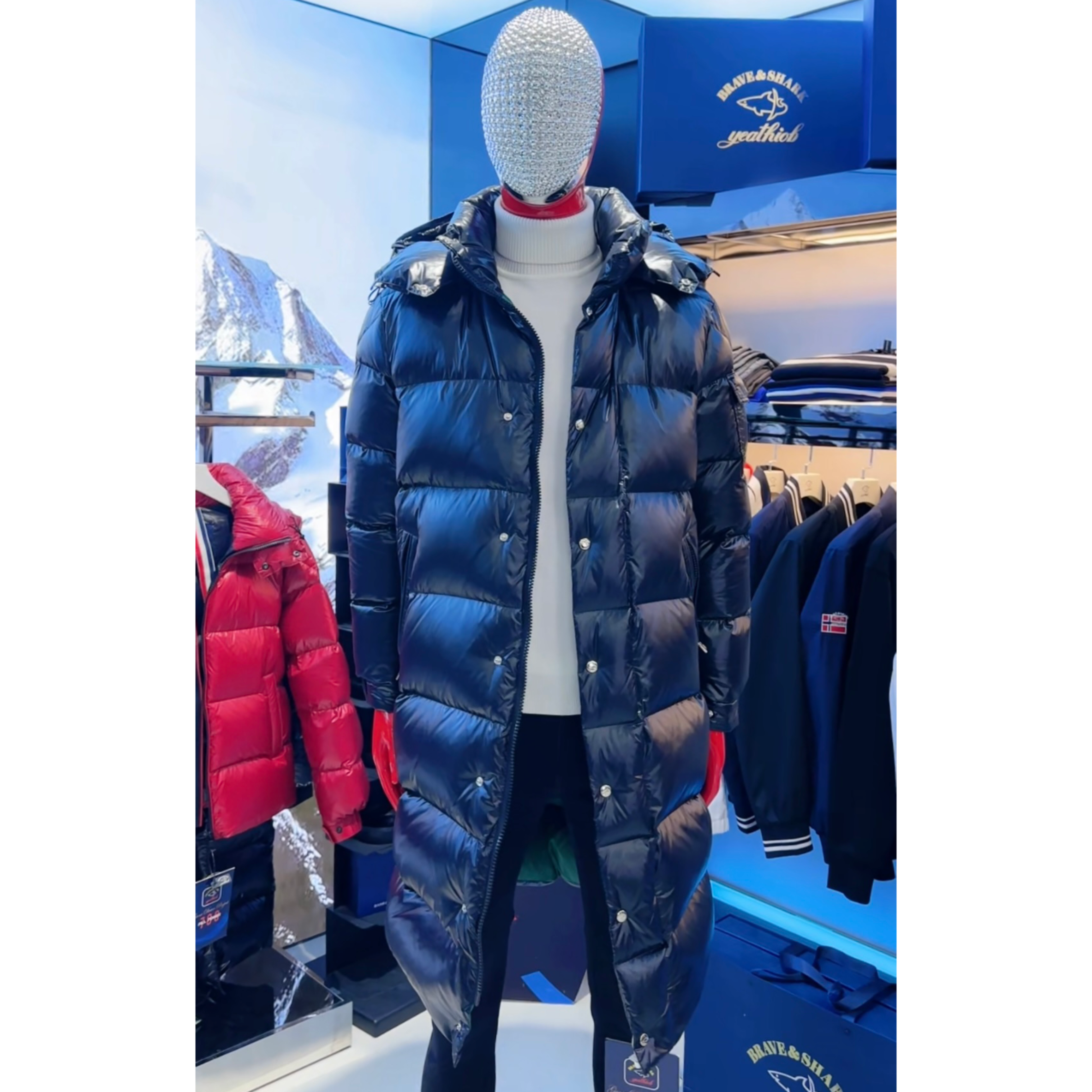 BRAVE&SHARK/勇士鲨鱼秋冬连帽男士鸭绒时尚羽绒服保暖中长款1898