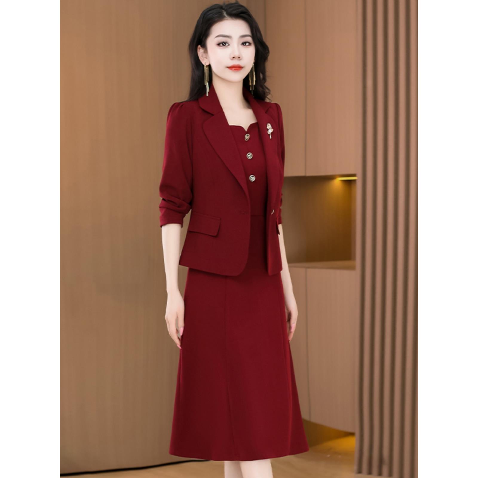 喜婆婆婚宴装平时可穿连衣裙女2024新款春秋结婚礼服妈妈高贵套装