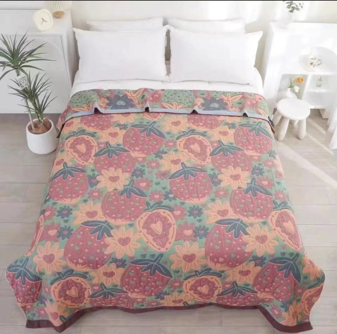 【小草莓】150*200cm纯棉多功能精梳细纱布盖毯11