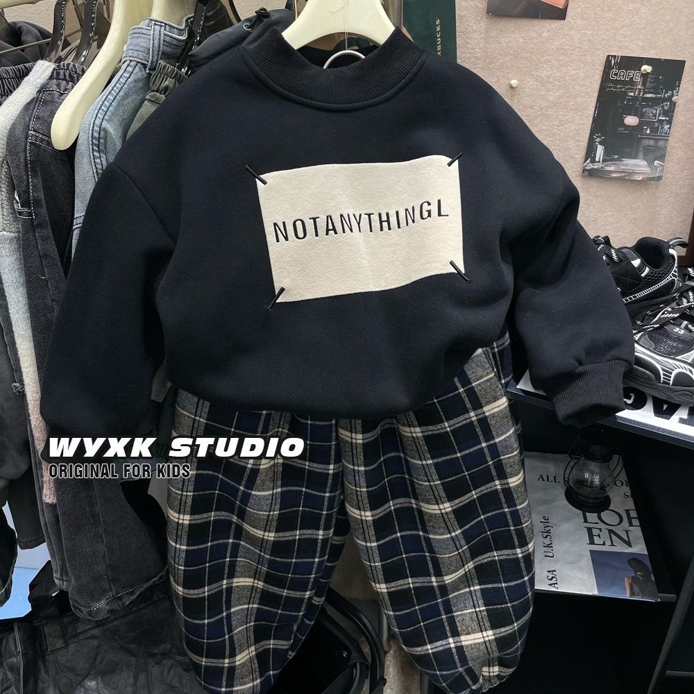 男女童羊羔绒加绒卫衣冬季新款儿童韩版潮范炸街保暖圆领上衣潮