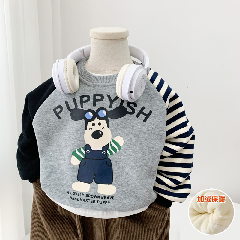  男女童卫衣加厚一体绒冬季儿童韩版圆领保暖百搭套头加绒上衣