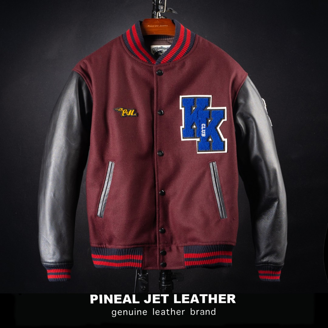 PJL新款风格百搭时尚男女同款羊皮呢拼接KK棒球服毛呢夹克K