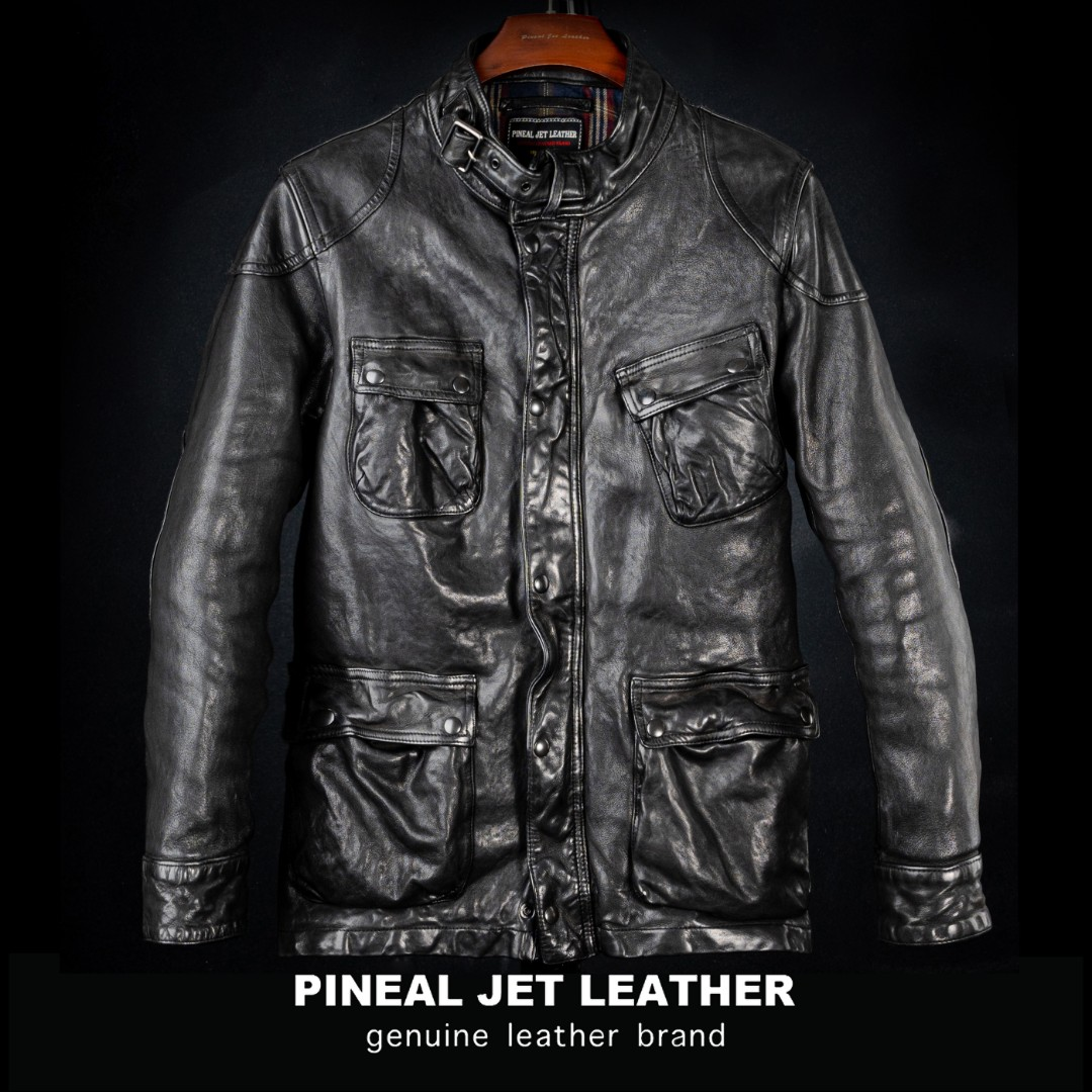 PJL秋季新款头层绵羊皮经典日系复古猎装皮衣皮夹克RL腰带猎装