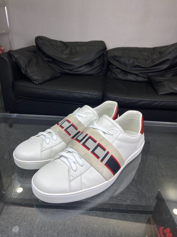 95新 GUCCI/古驰 GUCCI小白鞋条纹44.5码配盒95新中古时尚男鞋