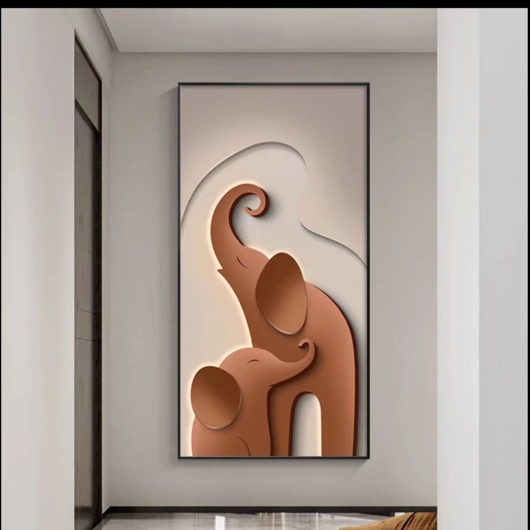 现代轻奢玄关装饰画高级感橙色大象挂画高档入户